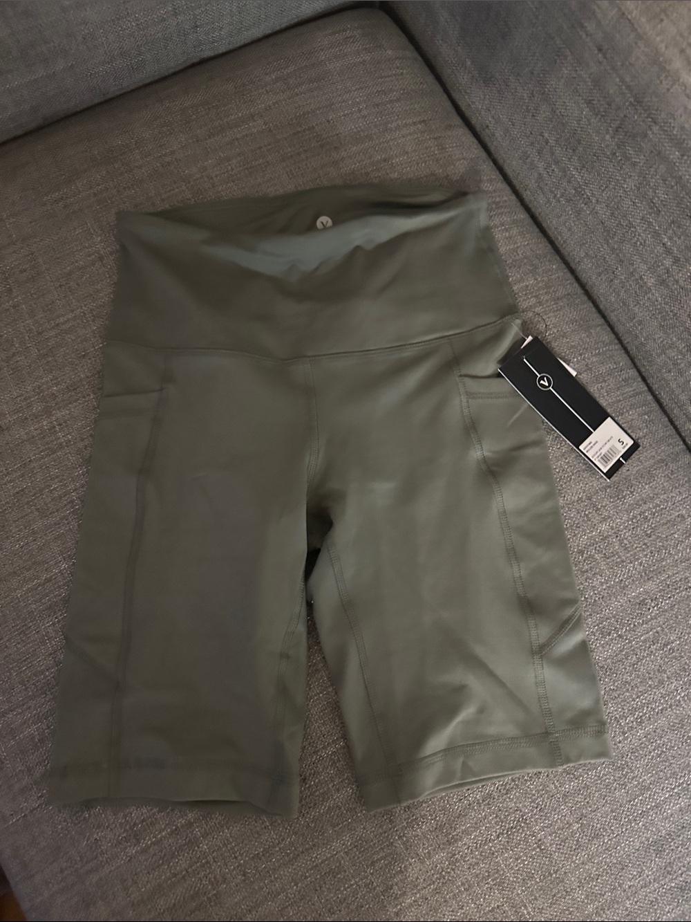 Velocity Olive-Toned High-Rise Bike Shorts with Side Pockets